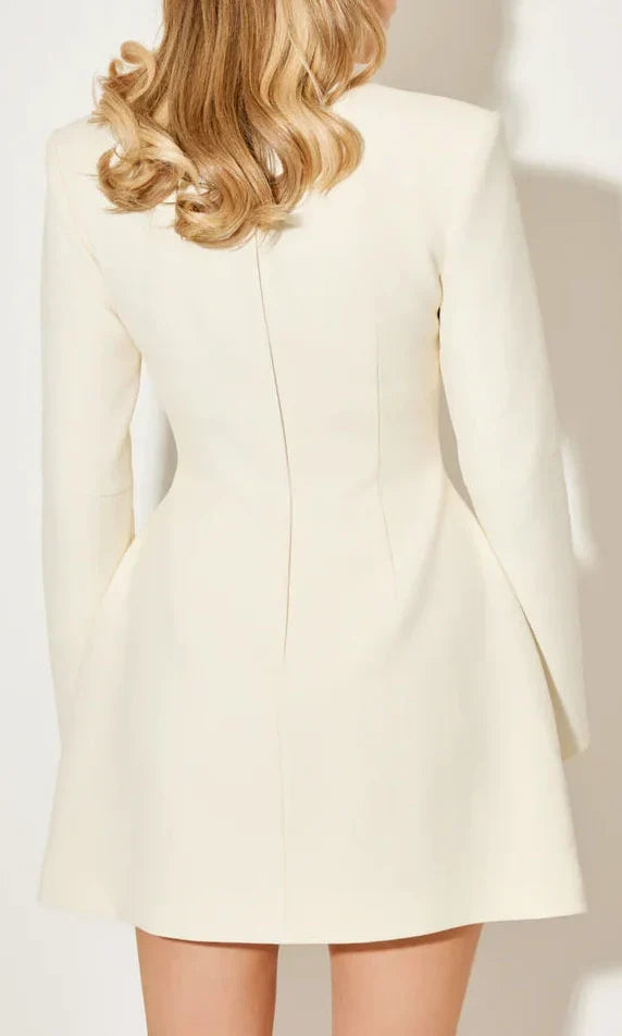 Women's Coat Dress Long Sleeve Button Front Stand Collar Fit and Flare Mini Blazer Dress