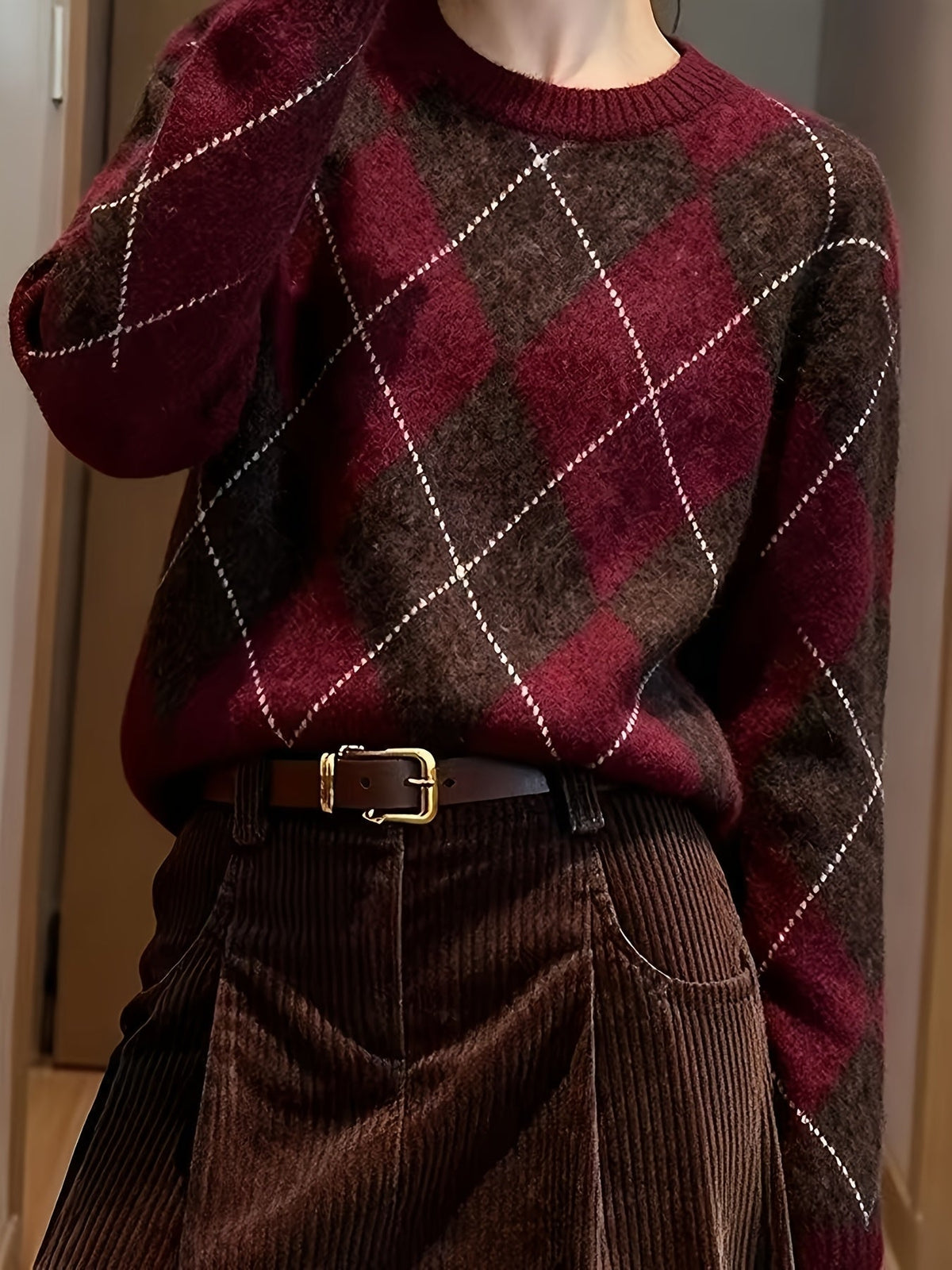 Brelwyn | Women's Argyle Knit Sweater Pullover