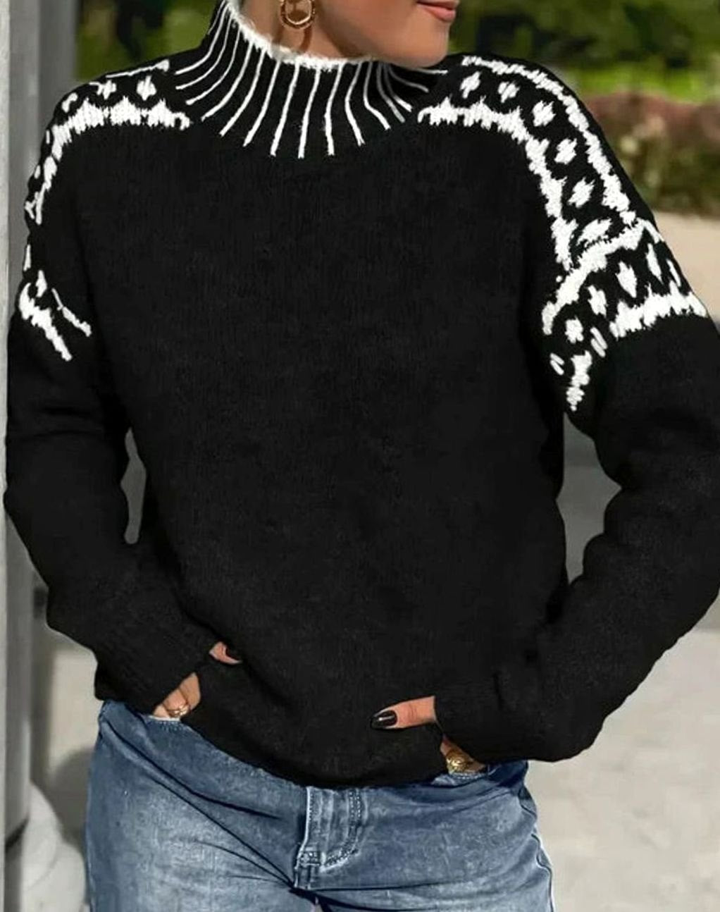 Brenolla | Women's Christmas Sweater Fair Isle Turtleneck