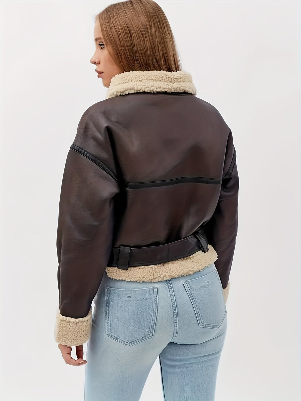 Brenvale | Women's Faux Leather Moto Jacket with Sherpa