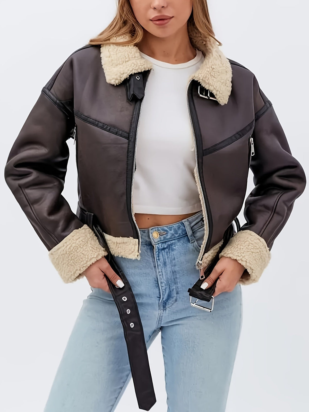 Brenvale | Women's Faux Leather Moto Jacket with Sherpa