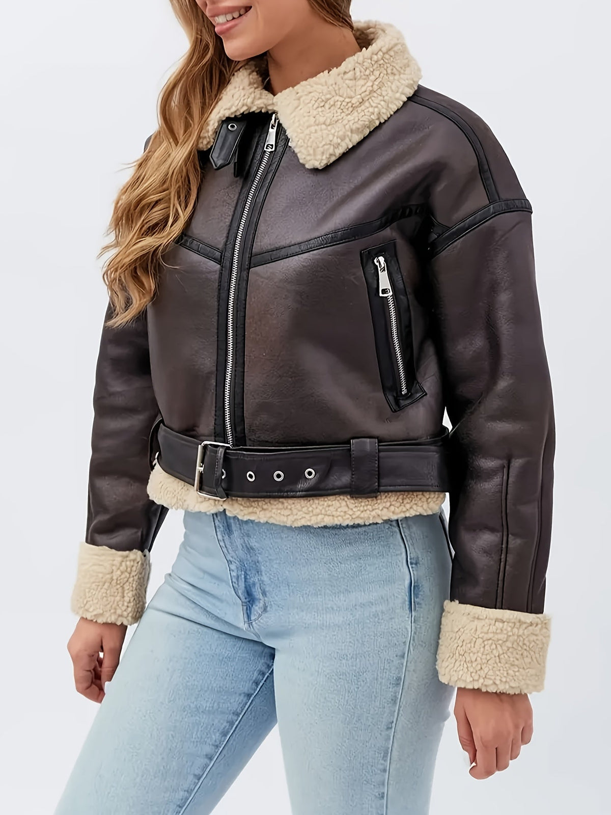 Brenvale | Women's Faux Leather Moto Jacket with Sherpa