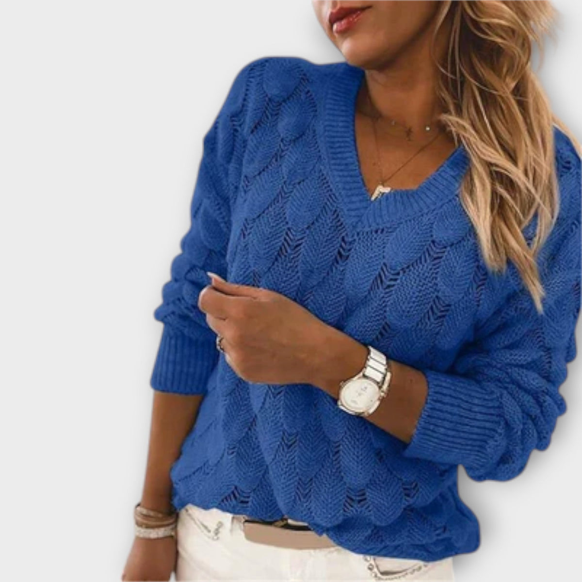 Calveth | Women's Cable Knit Sweater V-Neck Pullover