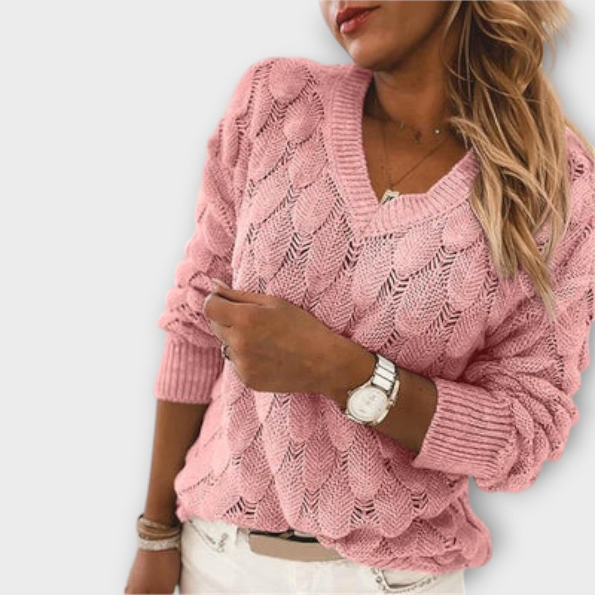 Calveth | Women's Cable Knit Sweater V-Neck Pullover