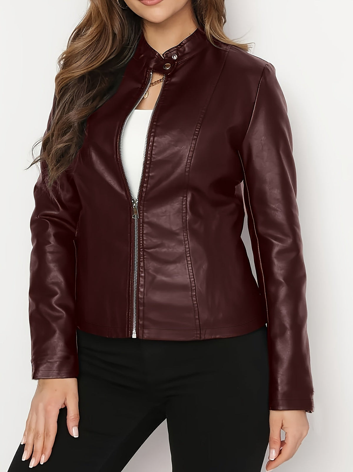 Calveth | Women's Faux Leather Moto Jacket