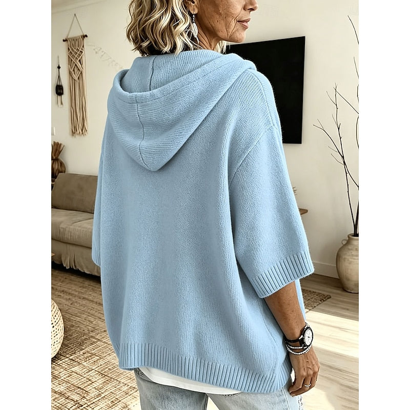 Calveth | Women's Hooded Knit Sweater Relaxed Pullover