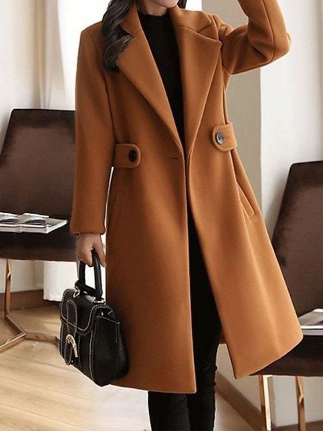 Calveth | Women's Long Wool Coat with Notch Lapel