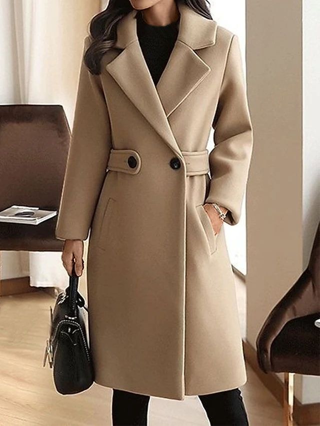 Calveth | Women's Long Wool Coat with Notch Lapel