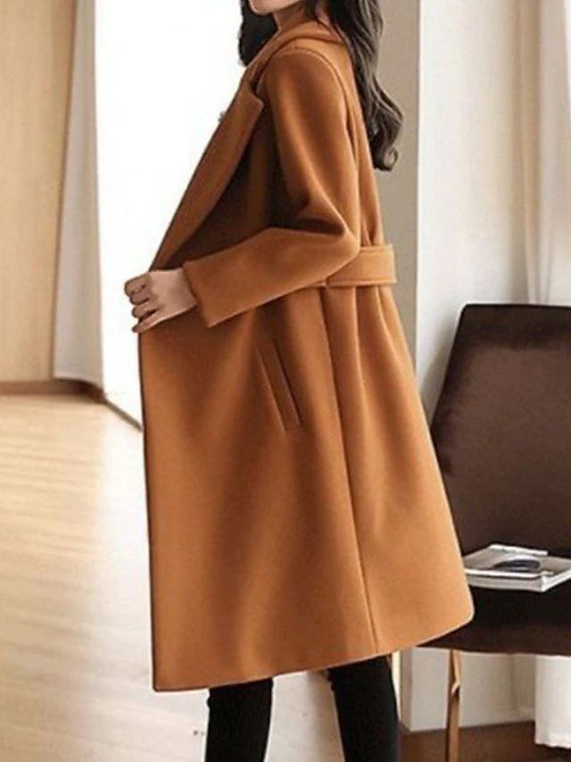 Calveth | Women's Long Wool Coat with Notch Lapel