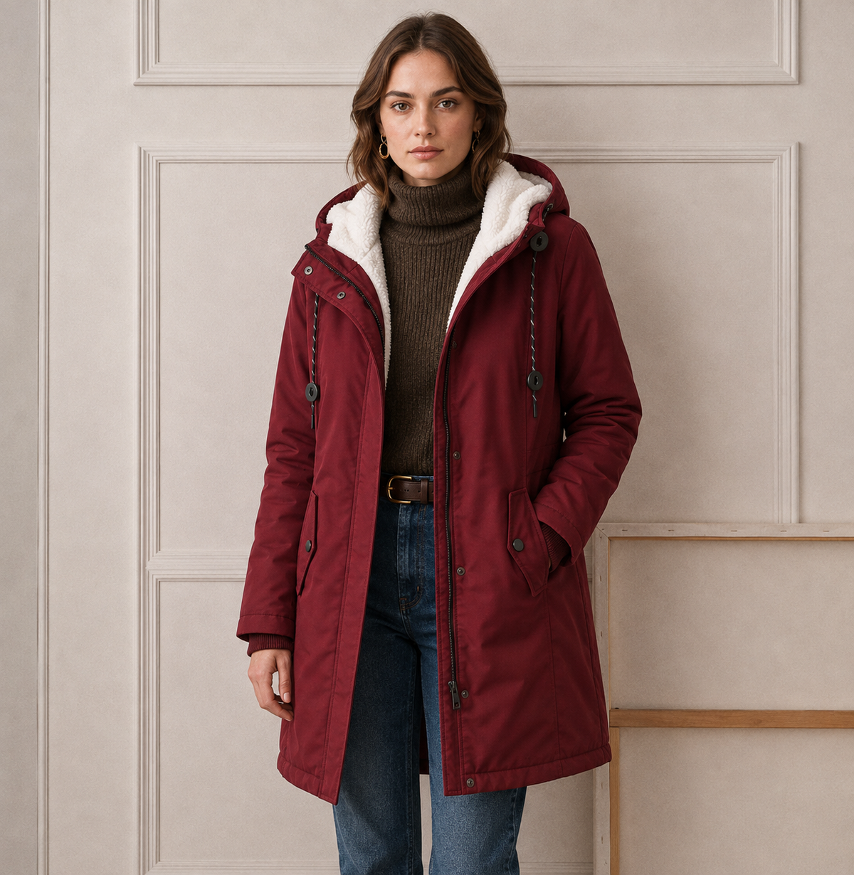 Calvindra | Women's Fleece-Lined Hooded Winter Coat