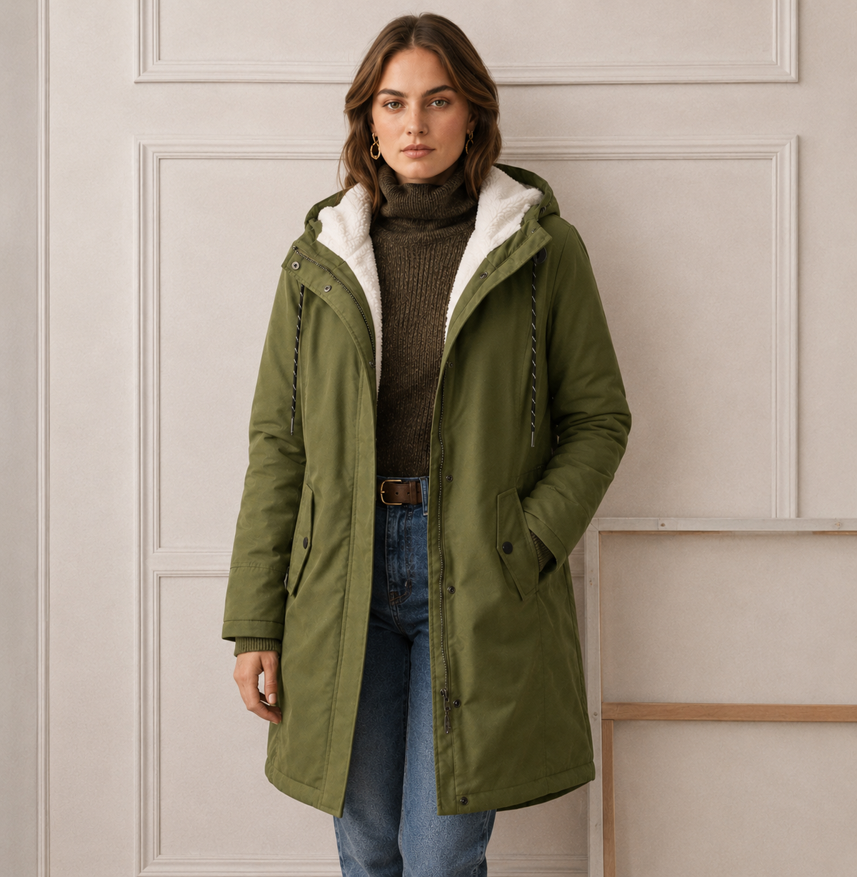 Calvindra | Women's Fleece-Lined Hooded Winter Coat