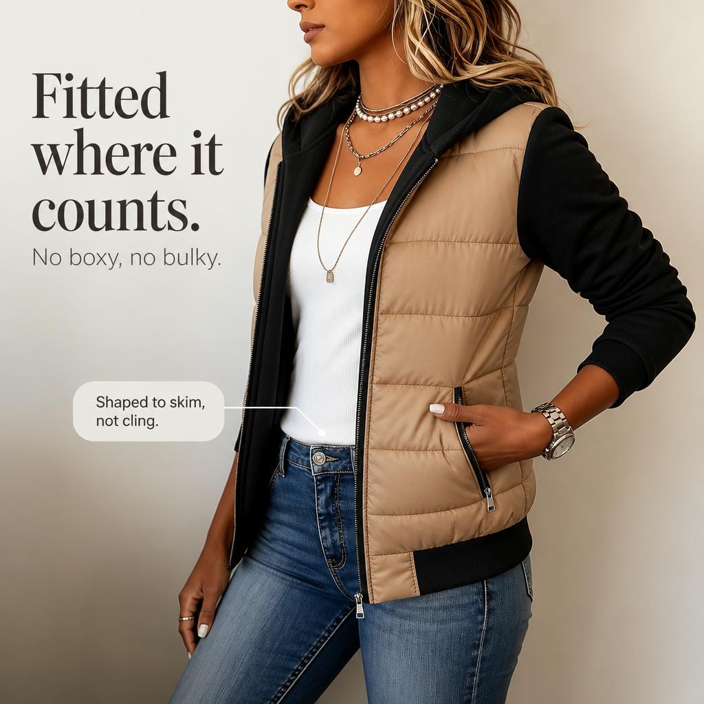Calvrose | Women's Quilted Puffer Jacket with Knit Sleeves