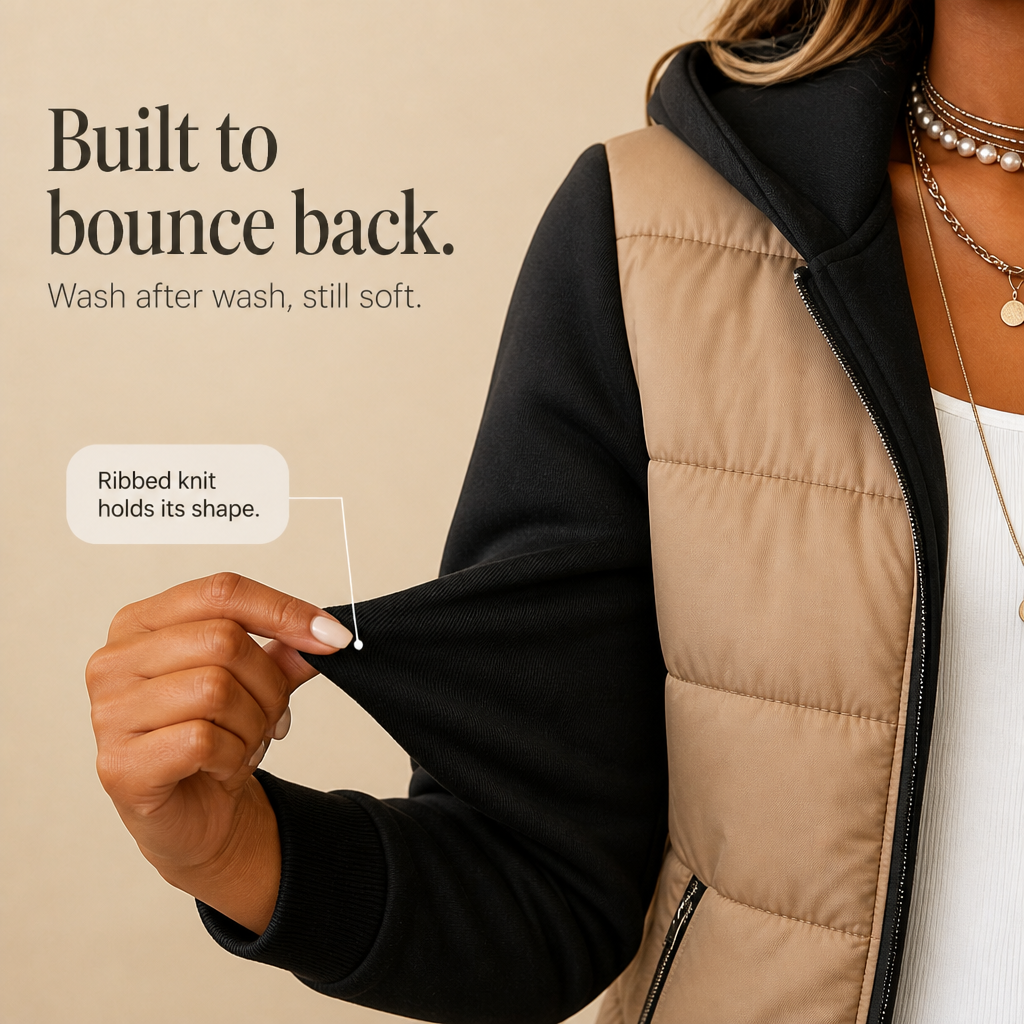 Calvrose | Women's Quilted Puffer Jacket with Knit Sleeves