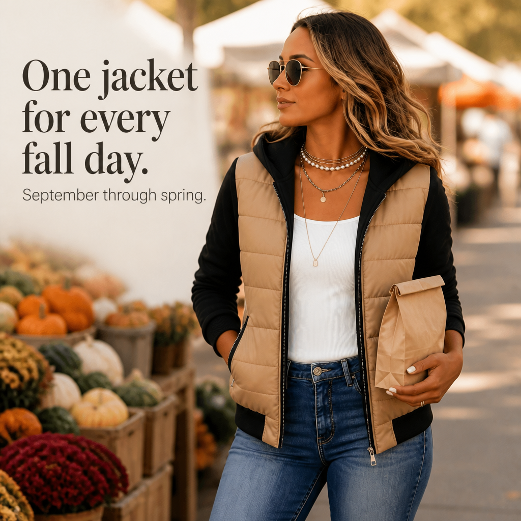 Calvrose | Women's Quilted Puffer Jacket with Knit Sleeves
