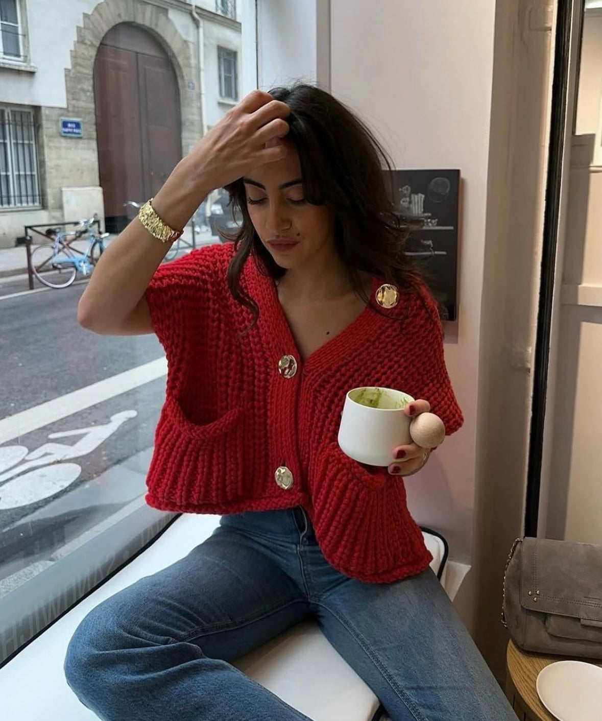 Women's Knit Vest Sleeveless Crew Neck Button Front Patch Pockets