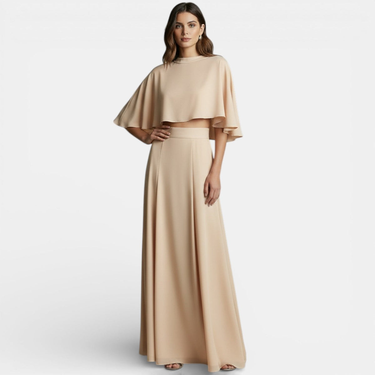 Women's Cape Top and Maxi Skirt Set High Neck Two-Piece Evening