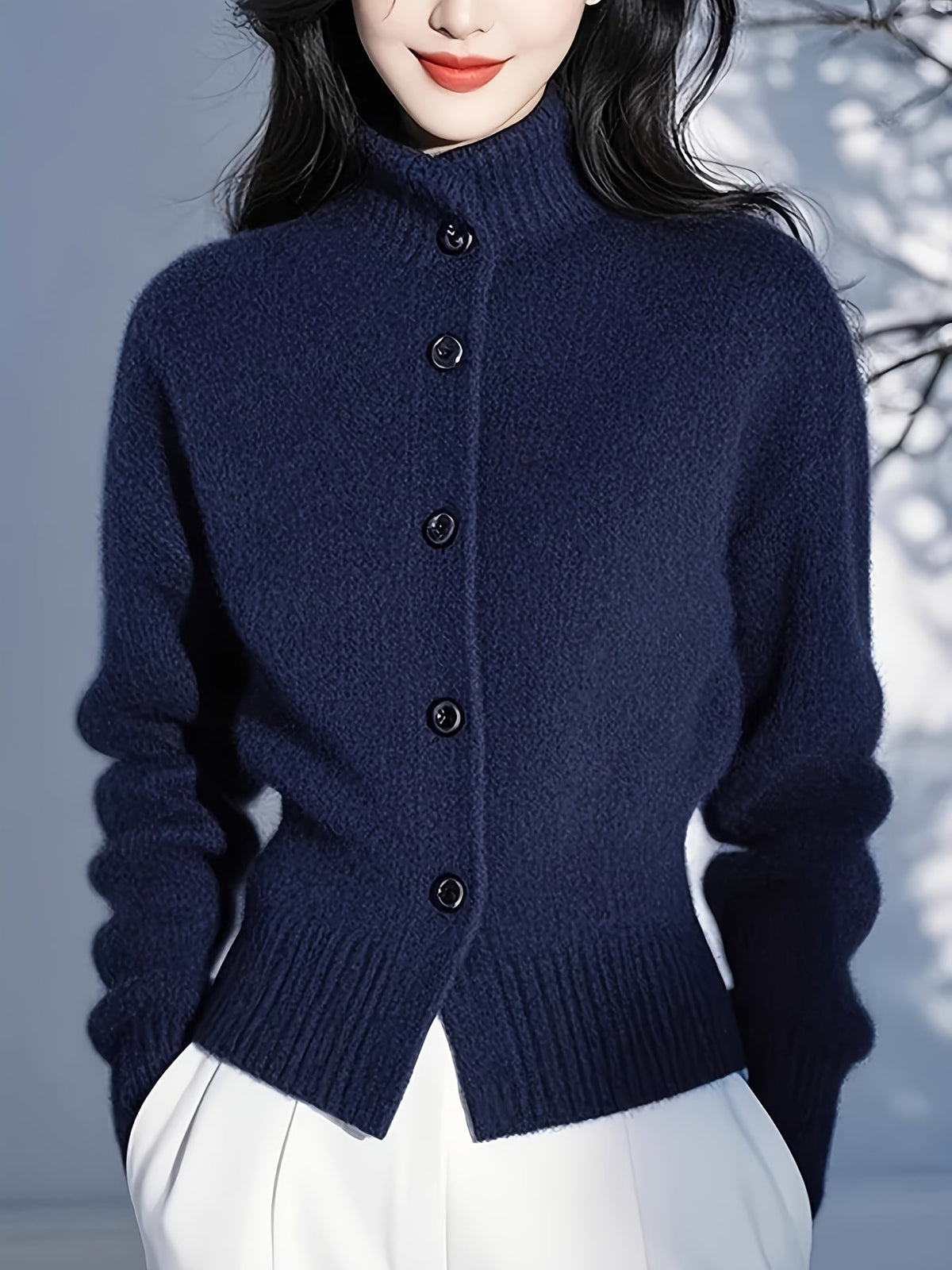 Cavrinda | Women's High-Neck Button Cardigan Sweater