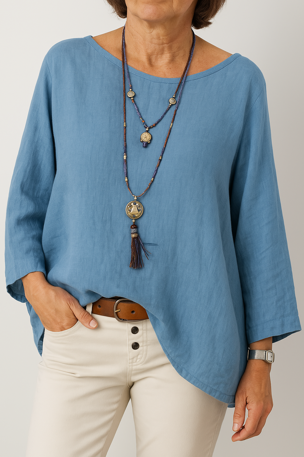 Cavryn | Women's Relaxed Fit Boat Neck Tunic Top