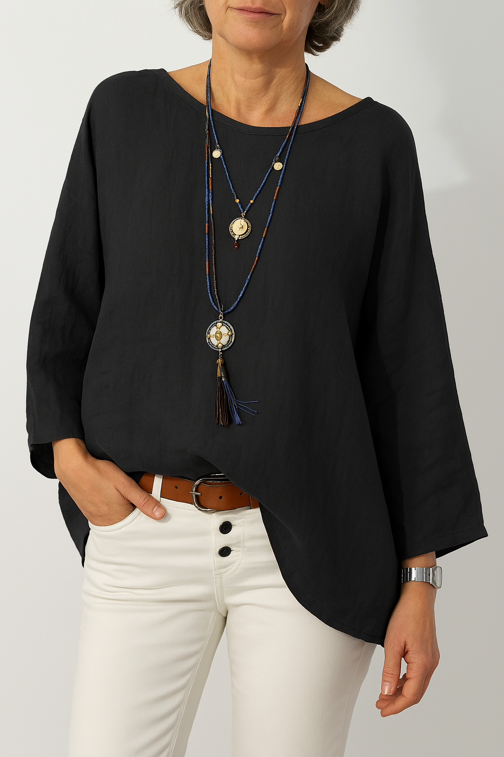 Cavryn | Women's Relaxed Fit Boat Neck Tunic Top