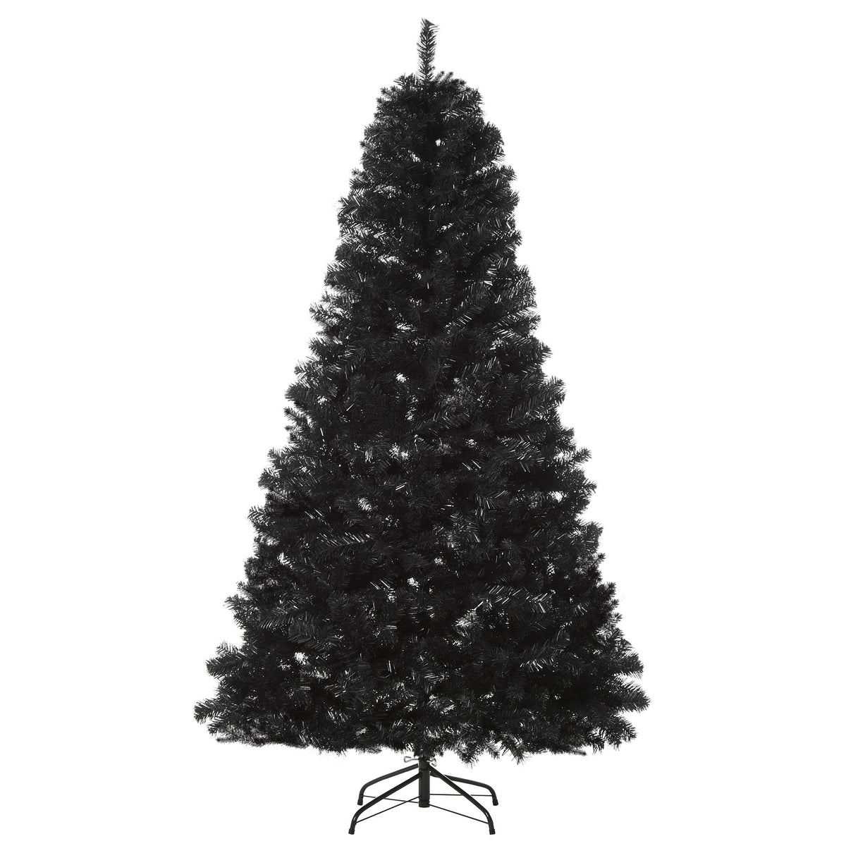 Black Christmas Tree 7ft – Unlit Artificial Tree with Auto-Open PVC Branches, Metal Base