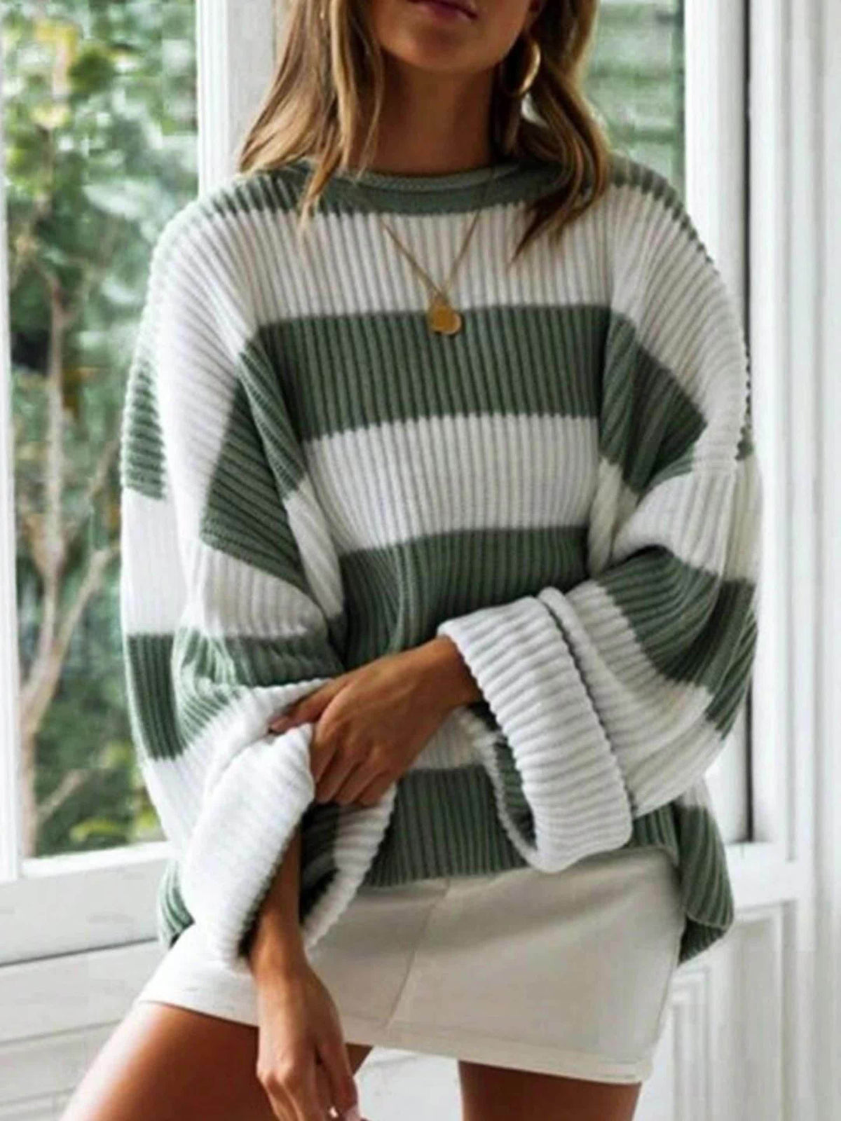 Celvine | Women's Striped Oversized Pullover Sweater