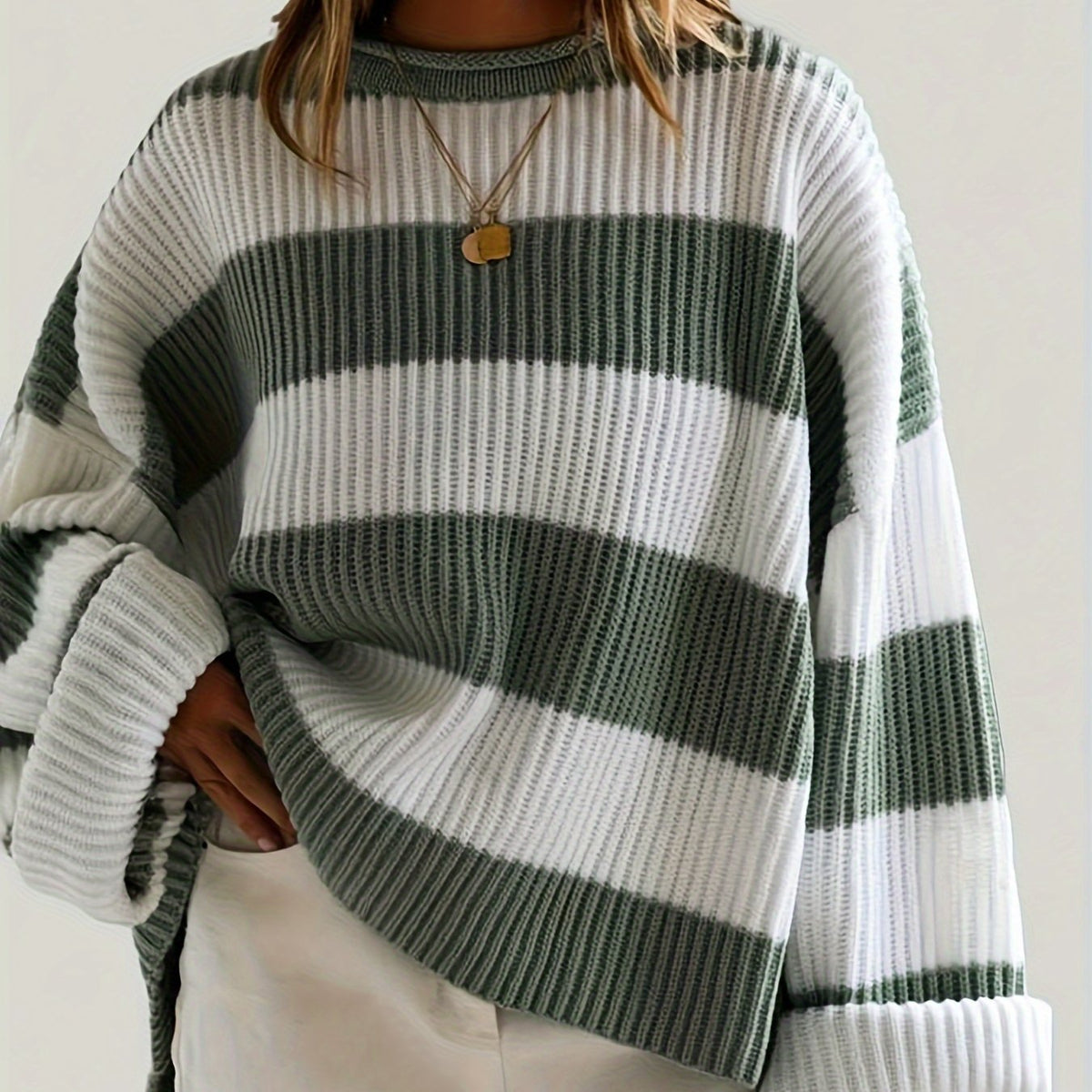 Celvine | Women's Striped Oversized Pullover Sweater