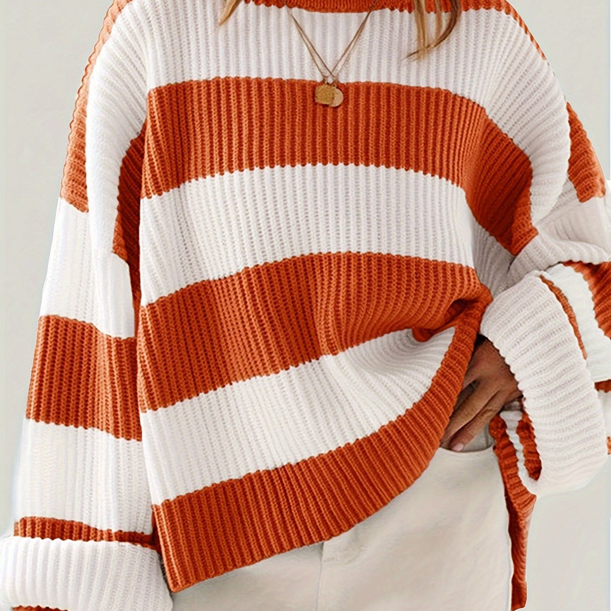 Celvine | Women's Striped Oversized Pullover Sweater
