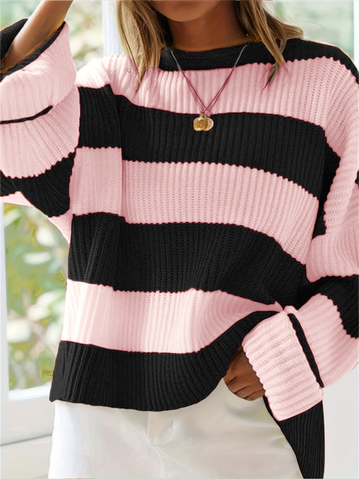 Celvine | Women's Striped Oversized Pullover Sweater