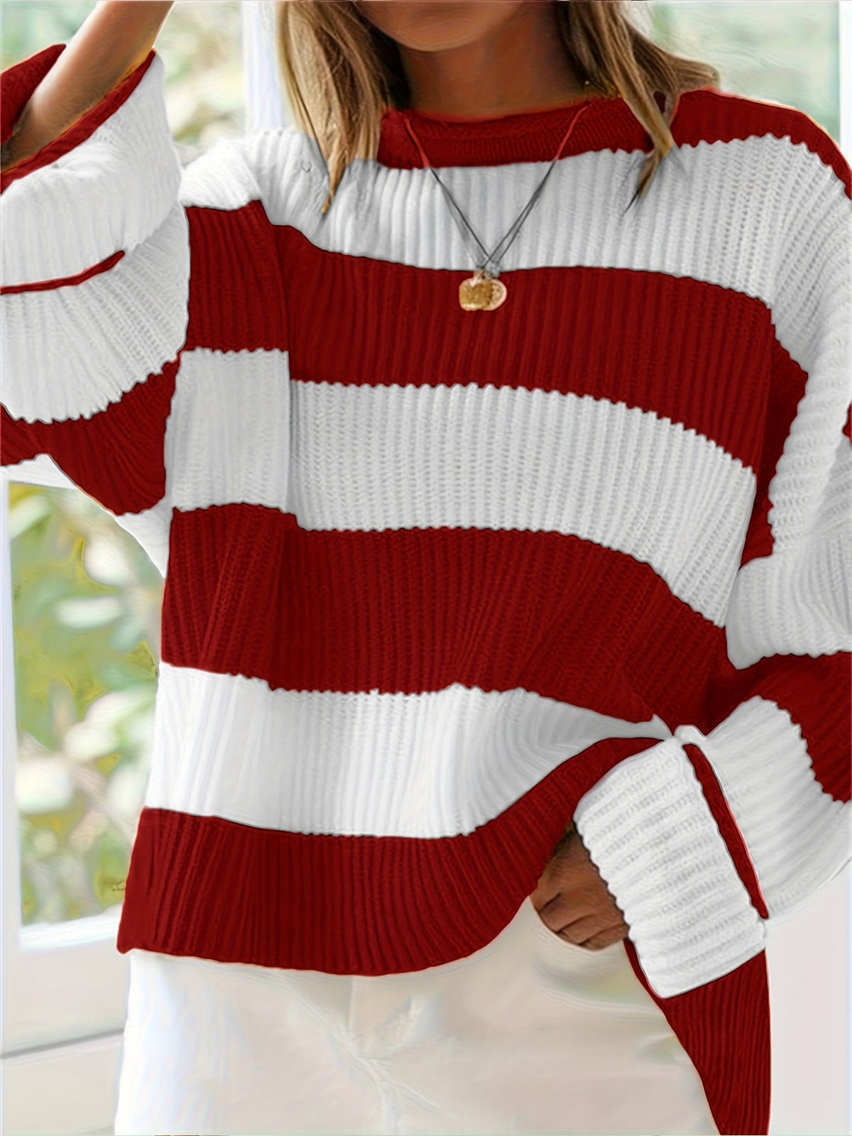 Celvine | Women's Striped Oversized Pullover Sweater