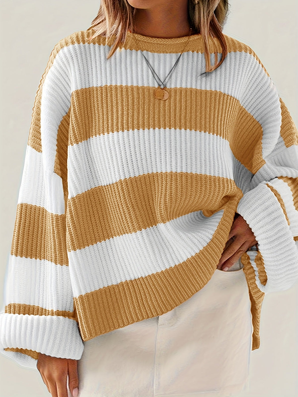 Celvine | Women's Striped Oversized Pullover Sweater