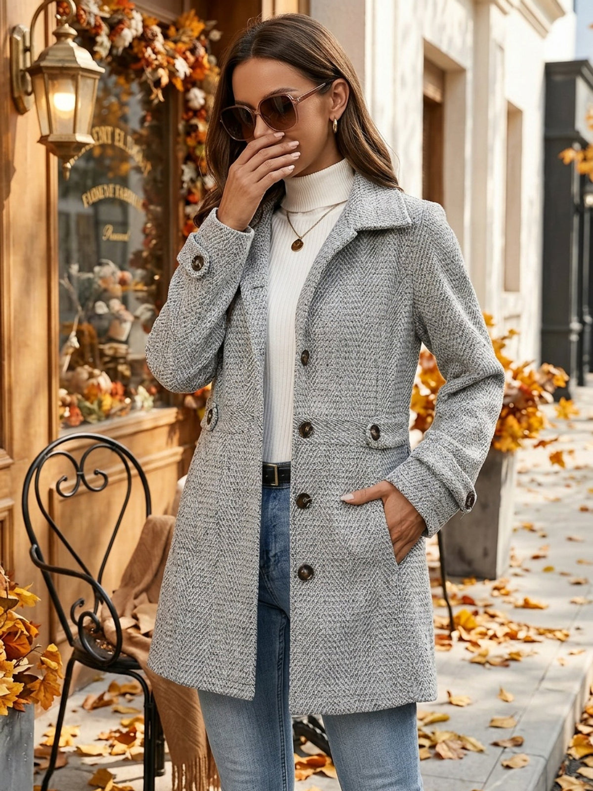 Celvyn | Women's Belted Herringbone Coat