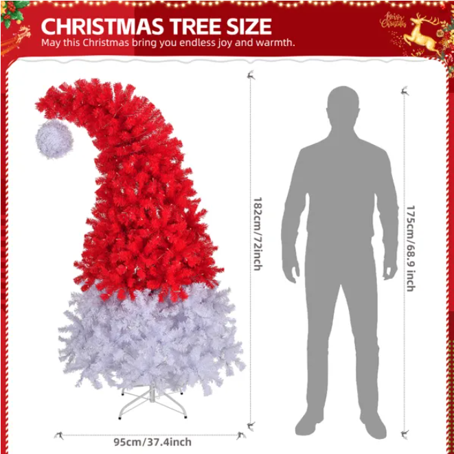 Pre-Lit Santa Hat Christmas Tree 6ft – Red and White Novelty Tree with Lights for Home or Store