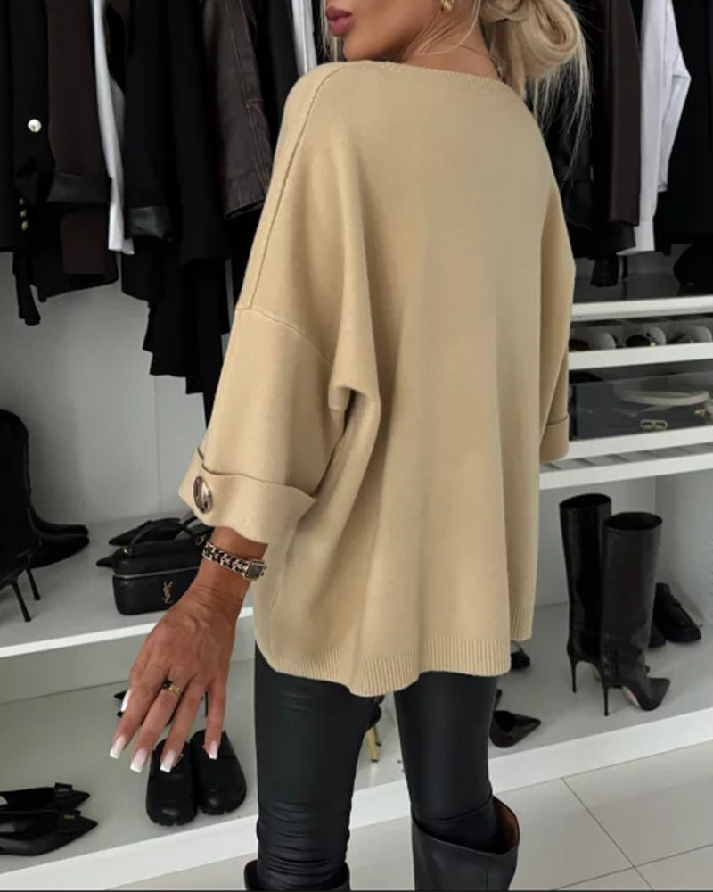 Dawnira | Women's Oversized Button-Cuff Sweater
