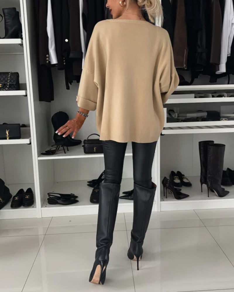 Dawnira | Women's Oversized Button-Cuff Sweater