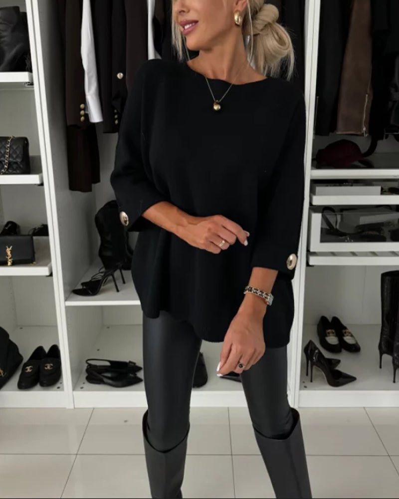 Dawnira | Women's Oversized Button-Cuff Sweater