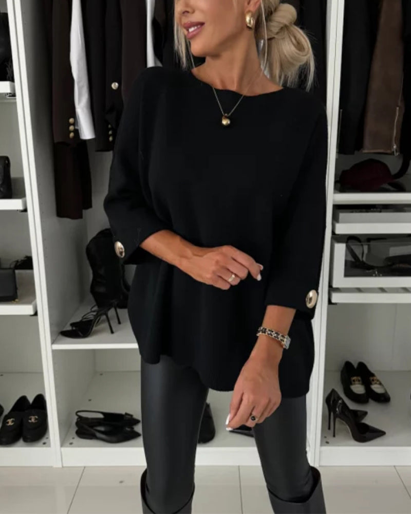 Dawnira | Women's Oversized Button-Cuff Sweater