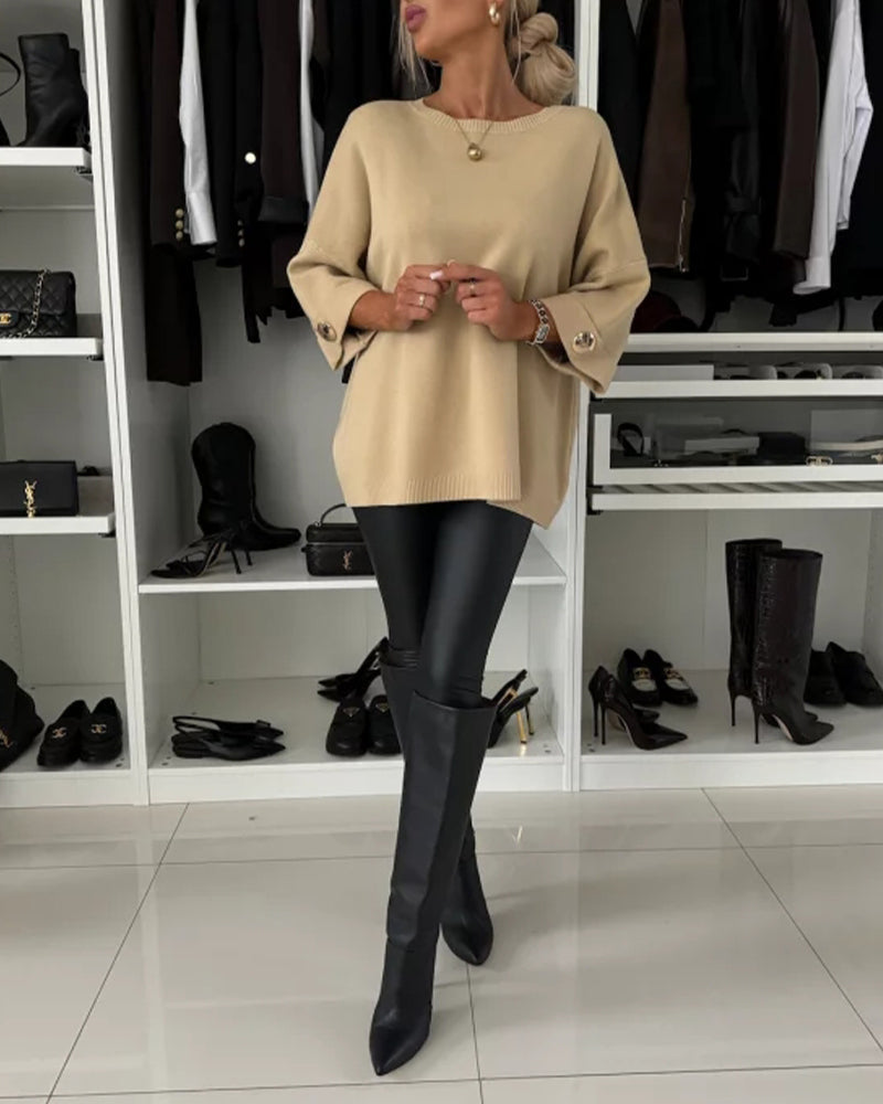 Dawnira | Women's Oversized Button-Cuff Sweater