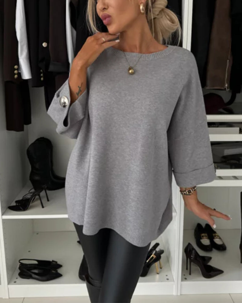 Dawnira | Women's Oversized Button-Cuff Sweater