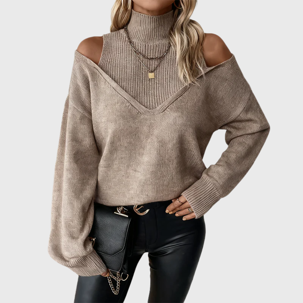 Dawnvelle | Women's Cold Shoulder Turtleneck Sweater