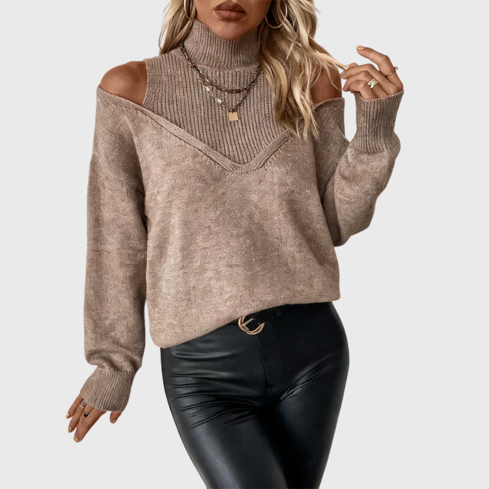 Dawnvelle | Women's Cold Shoulder Turtleneck Sweater
