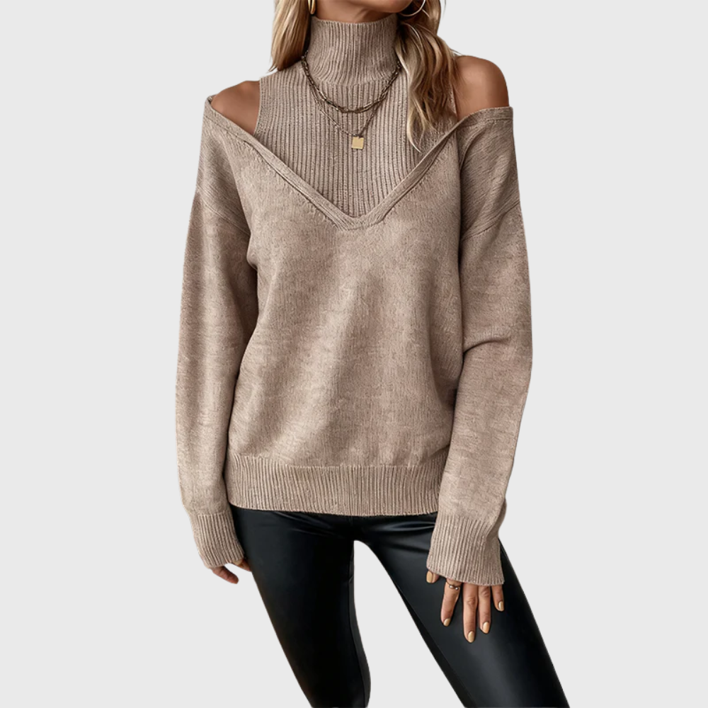 Dawnvelle | Women's Cold Shoulder Turtleneck Sweater