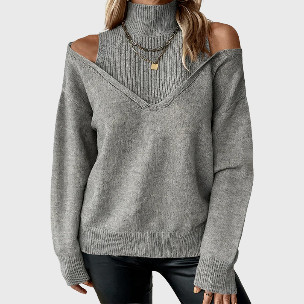 Dawnvelle | Women's Cold Shoulder Turtleneck Sweater