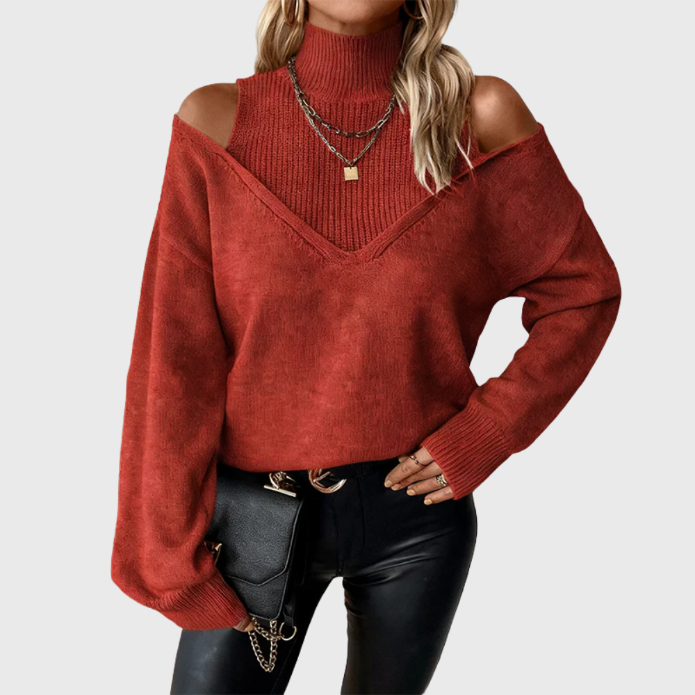 Dawnvelle | Women's Cold Shoulder Turtleneck Sweater