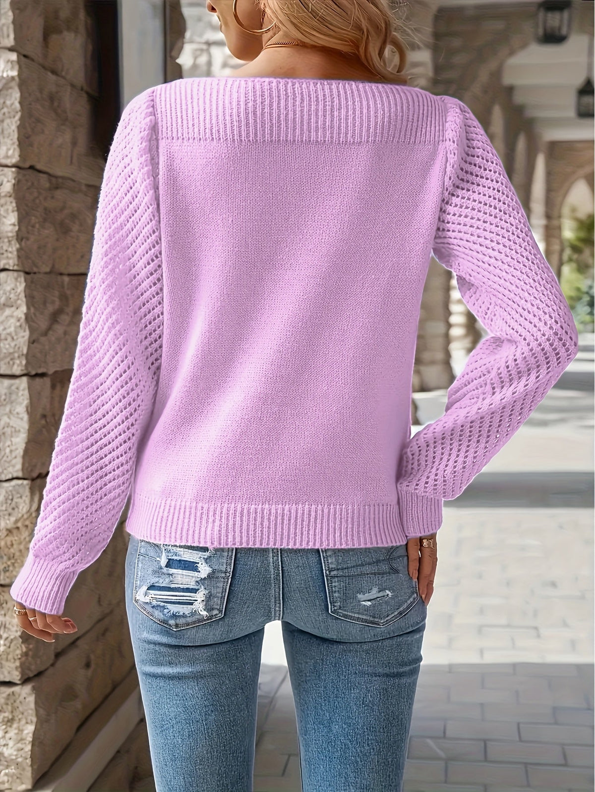 Delvara | Women's Openwork Sleeve Knit Sweater