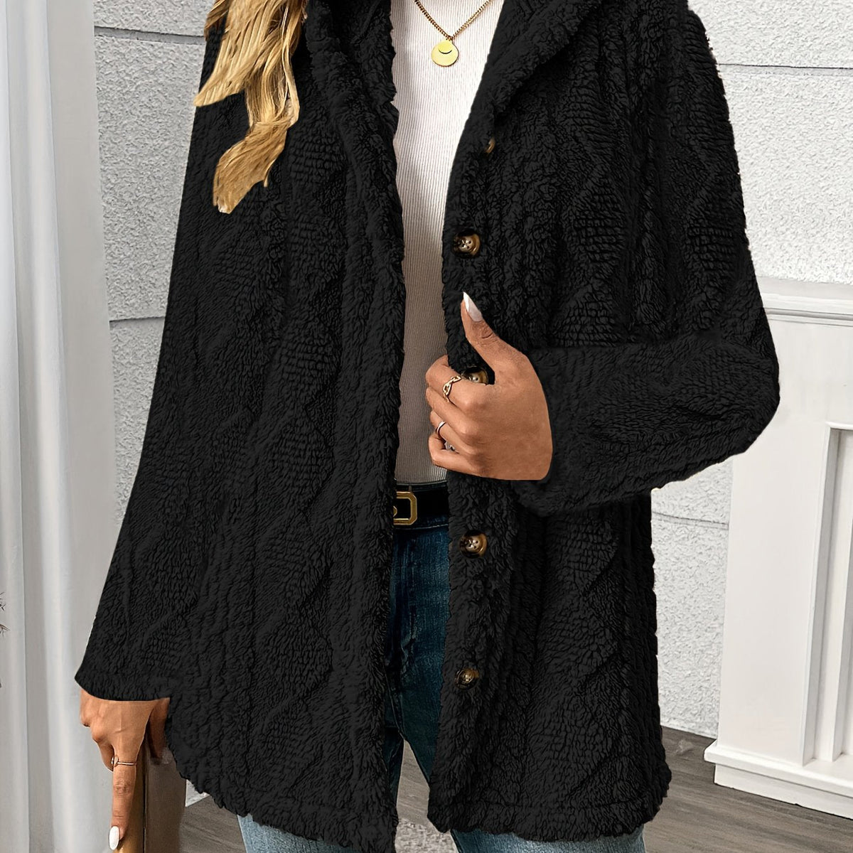 Delvora | Women's Sherpa Coat Button-Front