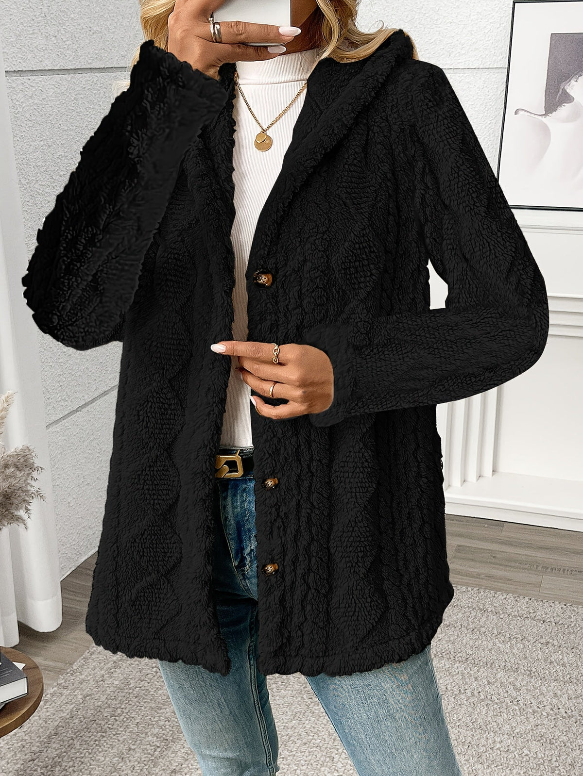 Delvora | Women's Sherpa Coat Button-Front