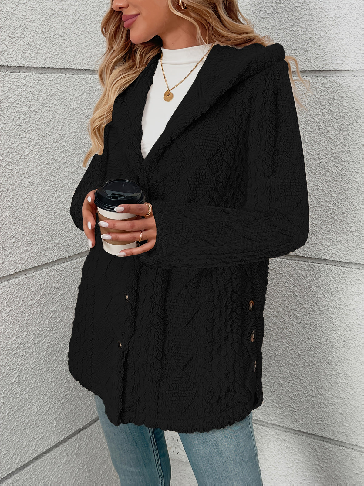 Delvora | Women's Sherpa Coat Button-Front