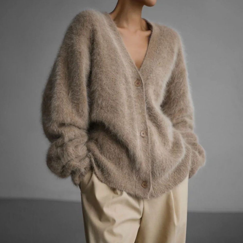 Delwyn | Women's Oversized Fuzzy Button-Front Cardigan