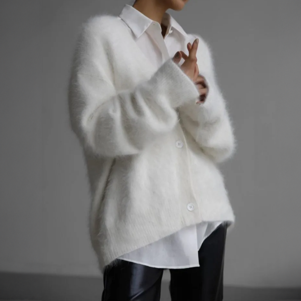 Delwyn | Women's Oversized Fuzzy Button-Front Cardigan