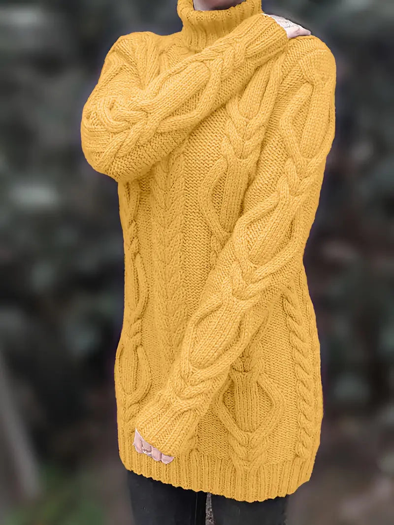 Devna | Women's Oversized Cable Knit Turtleneck Sweater